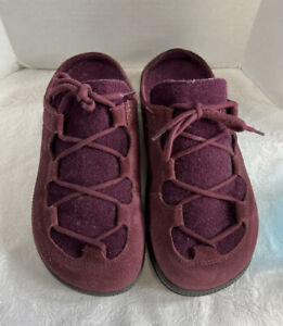 Stegmann Clogs 8 Womens Wool Suede Shoes Tyrol Style Laces Trim Wine