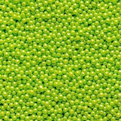 Lime Green Edible Glimmer Pearls 3mm Cake Decoration Sprinkles - Image 1 of 2