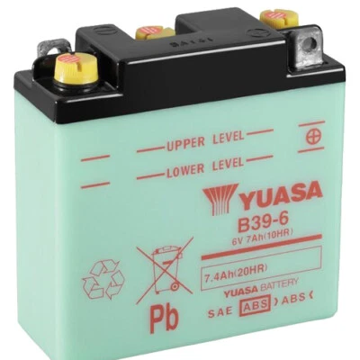 Motorrad Batterie YUASA B39-6 (DC) offen, trocken, 6V|7Ah|CCA:A (126x48x126mm) - Bild 1 von 4