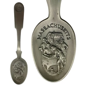 VTG 1975 Franklin Mint American Colonies Decorative Spoon MASSACHUSETTS Pewter - Picture 1 of 6