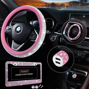 Bling Car Accessories Set, Pink Bling Steering Wheel Cover for Women Universa... - Picture 1 of 6
