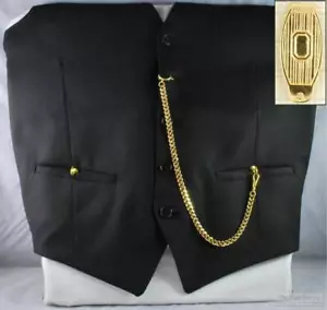 Straight pocket watch chain w/ solid-style belt clip; various finish options - Picture 1 of 29