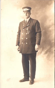Postcard Real Photo RPPC Train Conductor? Uniform and Hat - Picture 1 of 2