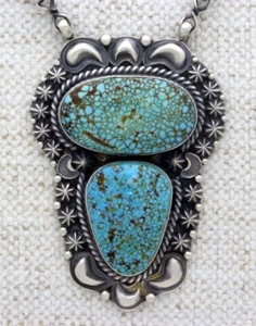Double-Stacked Natural Kingman Turquoise Chain Link Necklace - Picture 1 of 3