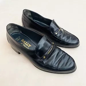 Vintage Bally Of Switzerland Mens Loafers Shoes Black Leather Lesley 03 Size 6E - Picture 1 of 8