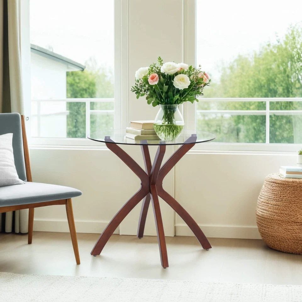 Mesa de comedor redonda de vidrio ivinta para mesa de cocina de 4, 31,5 pulgadas Foto 1 de 4