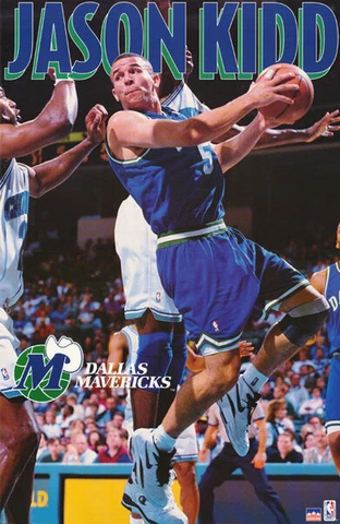 Jason Kidd ROOKIE ACTION Dallas Mavericks Vintage 1995 22x34 Wall POSTER Cover