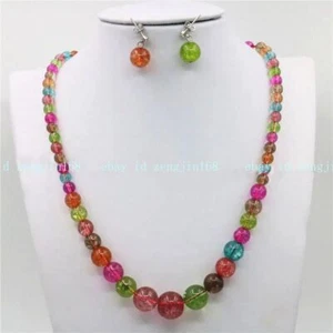 Natural 6-14mm Multicolor Tourmaline Round Gems Beads Necklace Earrings Set 18" - Picture 1 of 12