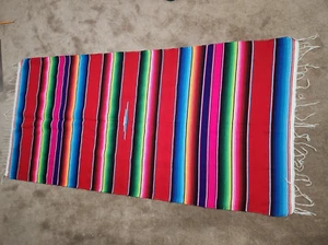 Old Antique Vintage Mexican Hand Woven SERAPE BLANKET Textile 78 X 38 Wool - Picture 1 of 9