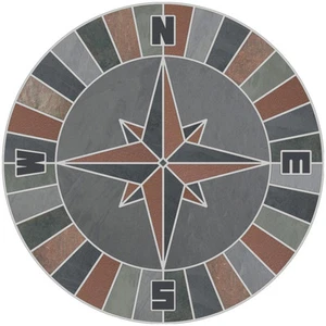 12" Mosaic Medallion Nautical Compass Slate Quarry Tile Backsplash Wall Flooring - Picture 1 of 1