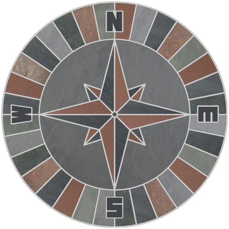 Mosaic Medallion Stone Tile Nautical Voyager Compass - Slate & Quarry Tile - Image 1 of 1