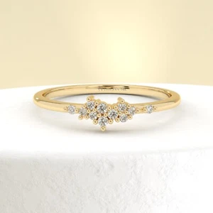 Cluster Diamond Ring 10K Yellow Gold Minimalist Stacking Ring Stackable Jewelry - Picture 1 of 6
