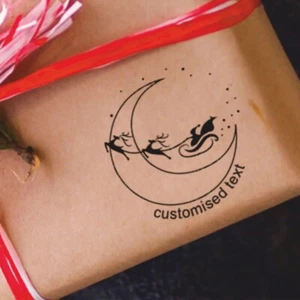 Personalised Christmas Rubber stamp cards tags presents santa & moon with names - Picture 1 of 4
