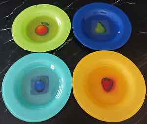 4 Dibbern DBN2 8.25" Glass Salad Plates Fruit Multi Colors Germany Orig Labels