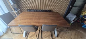 Dwell 8-10 Person Extendable Dining Table Walnut With Chairs Ann Bench - Picture 1 of 16