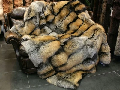 545 SAGA Golden Cross Fox fur throw genuine fur blanket real fox cover pelt fur - Image 1 of 4