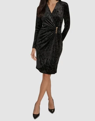Calvin Klein Women's Black Velvet Embellished V-Neck Sheath Dress Size 12 - Image 1 of 3