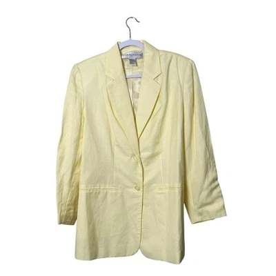 Blazer Adolfo Studio vintage años 90 amarillo mantequilla pálido mezcla de lino para mujer talla 14W Foto 1 de 4