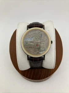 Vtg Fossil Mens 36mm Watch New York 2D Map Dial Brown Leather BW-6755 - RUNS - Picture 1 of 22