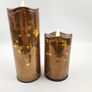 Set of 2 Illuminated Crackle Glass Candles by Valerie in Chocolate Home Decor - Picture 1 of 7
