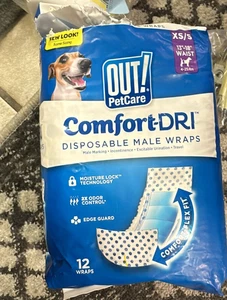 OUT! PetCare Comfort-Dri Disposable Male Dog Wraps XS/S (13”-18” Waist, 4-25 lbs - Picture 1 of 1