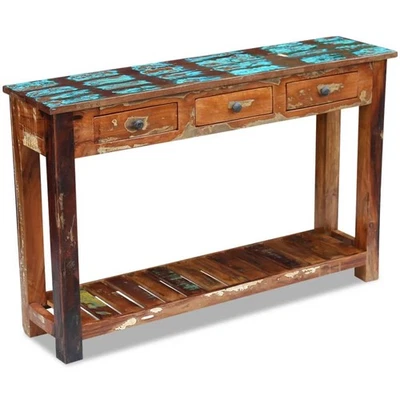 ‌120cm Rustic Reclaimed Wood Hall Table Console Table Entryway W/ Shelf‌ Drawers - image 1 of 4