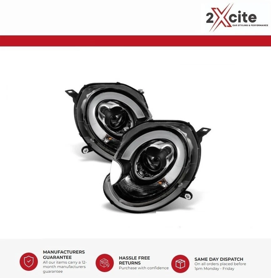 BMW Mini 2007-2013 R55 & R56 Black LED Light Bar DRL R8 Projector Headlights - Image 1 of 4