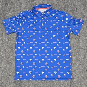 New York Islanders Polo Shirt Sz Large All Over Print, Logo - Picture 1 of 11