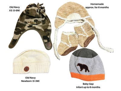 Lot of 4 Infant Winter Hats – Old Navy XS & Newborn, Baby Gap 0–6 MO, Handmade - Image 1 of 4