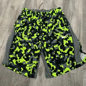 NIKE Basketball Shorts Mens LARGE Dri Fit Athletic Training Volt Yellow Camo - Picture 1 of 6