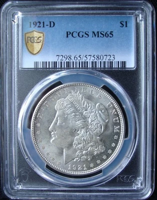 1921-D Morgan Silver Dollar - PCGS MS 65 - Gold Shield - Image 1 of 4