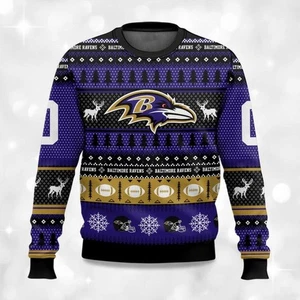 2025 Christmas Ravens Personalized Ugly Sweater -  Christmas Gift - Picture 1 of 6