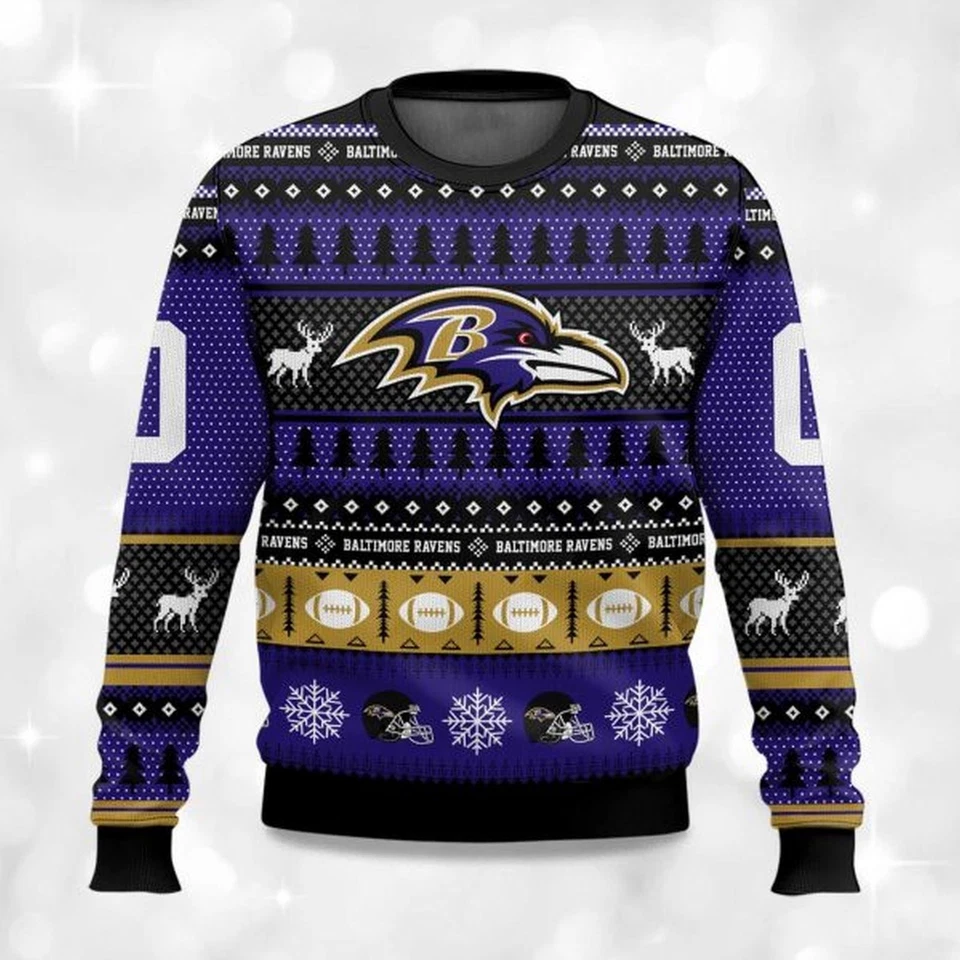 2025 Christmas Ravens Personalized Ugly Sweater -  Christmas Gift - Image 1 of 4
