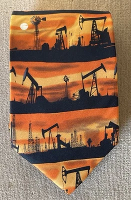 Artefactos de museo plataformas al óleo corbata de seda estilo 878 naranja y negro 3 1/2" de ancho - combustible Foto 1 de 2