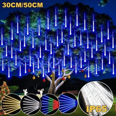 LED Meteor Shower Light Chain Icicle Rain Lights Outdoor Christmas Tree Decor - Image 1 of 4
