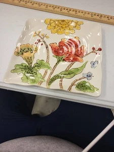 Magenta Mum Florals Appetizer Plate Maxcera Design China Floral Square Dish - Picture 1 of 5