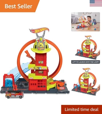 Super Loop Fire Station Playset with Kid-Powered Elevator & Racing Track - Image 1 of 4