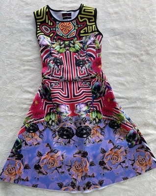 Nuevo con etiquetas Vestido Pequeño Clover Canyon XS Neopreno Multicolor Floral Geométrico Foto 1 de 4