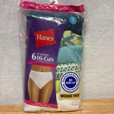 Bragas de algodón Hanes No Ride Up Wedgie Free de corte alto talla 9 multicolor nuevas (6) Foto 1 de 4