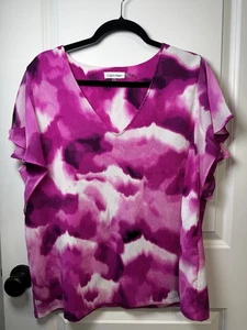 Calvin Klein Pink And Purple Colorful Women’s Top Short Sleeve Size 1X - Picture 1 of 6