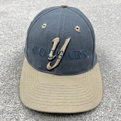 Vintage BYU Cougars Hat Cap Strap Back Blue Tan Base Ball Dad Adult Y2K Khaki Cover