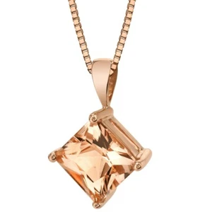 14 Karat Roségold Prinzessin Schnitt 2,25 Karat Morganit Anhänger, 18 Zoll - Bild 1 von 4