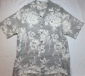 Caribbean Mens White Gray Rayon Hawaiian Button Front Short Sleeve Shirt Large - Picture 1 of 3