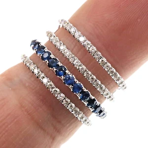 Meria T Solid 14k White Gold Natural Blue Sapphire and Diamond Band Ring Sz 6.75 - Picture 1 of 5