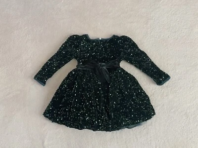 Dark Green Velvet Sequin Dress -Toddler 5T Holiday Dress - Image 1 of 4