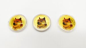 Dogecoin Münze *3* vergoldet Golfball Marker Poker Guard Doge