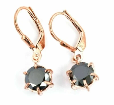 6CT Diamante Negro Pendiente Traba Posterior Montura En Acabado de Oro Rosa AAA - Imagen 1 de 4