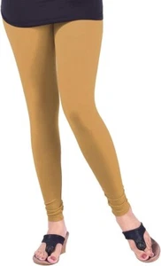 Mujeres Algodón Churidar Legging Pantalón Extra Largo Liso Liso Ropa Diaria Beige Oscuro - Imagen 1 de 3