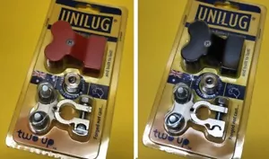 Terminales y cubiertas de destrucción de batería dual x 2 Unilug Two Up rojo y negro - Imagen 1 de 5