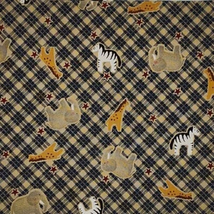 2/3 yd Vtg Daisy Kingdom Country Noah Gingham Star Animals Cotton Fabric - Picture 1 of 3